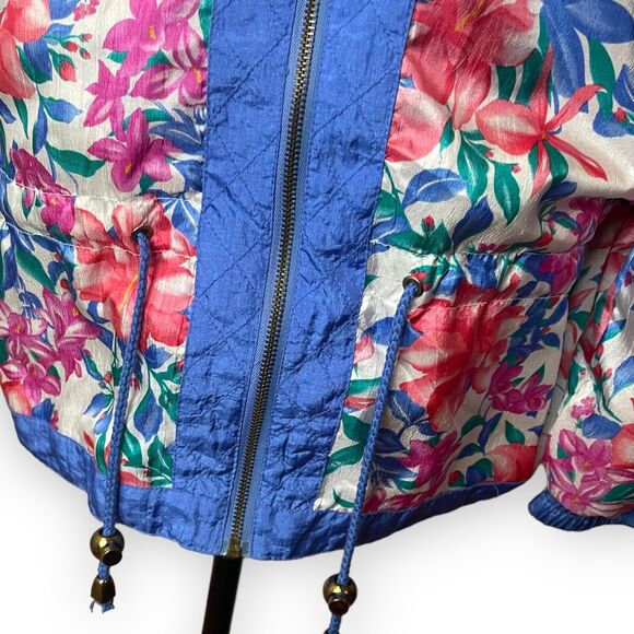 Lavon Windbreaker Bomber Jacket Women's M Multicolored Floral Print VTG Zipper - Picture 7 of 12
